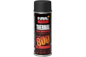 INRAL Farba odporna na wysokie temperatury, czarna, matowa, 400 ml, szybkoschnąca, do powierzchni metalowych, trwała, odporna na wysokie temperatury, 2 m²/l, do użytku wewnątrz i na zewnątrz