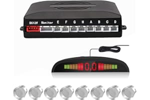 Cocar Auto Rückfahrwarner Einparkhilfe 8 Sensoren Einparkassistent Einparksystem PDC + LED Anzeigen + Akustische Warnung - Silber