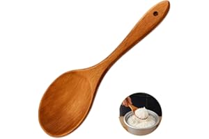 YOWFOND Cuillère à Riz en Bois Naturel, Antiadhésive et Écologique, Cuillère de Service Durable et Ergonomique pour Cuisine, Riz, Purée, Mélange, Idée Cadeau Pratique avec Trou de Suspension