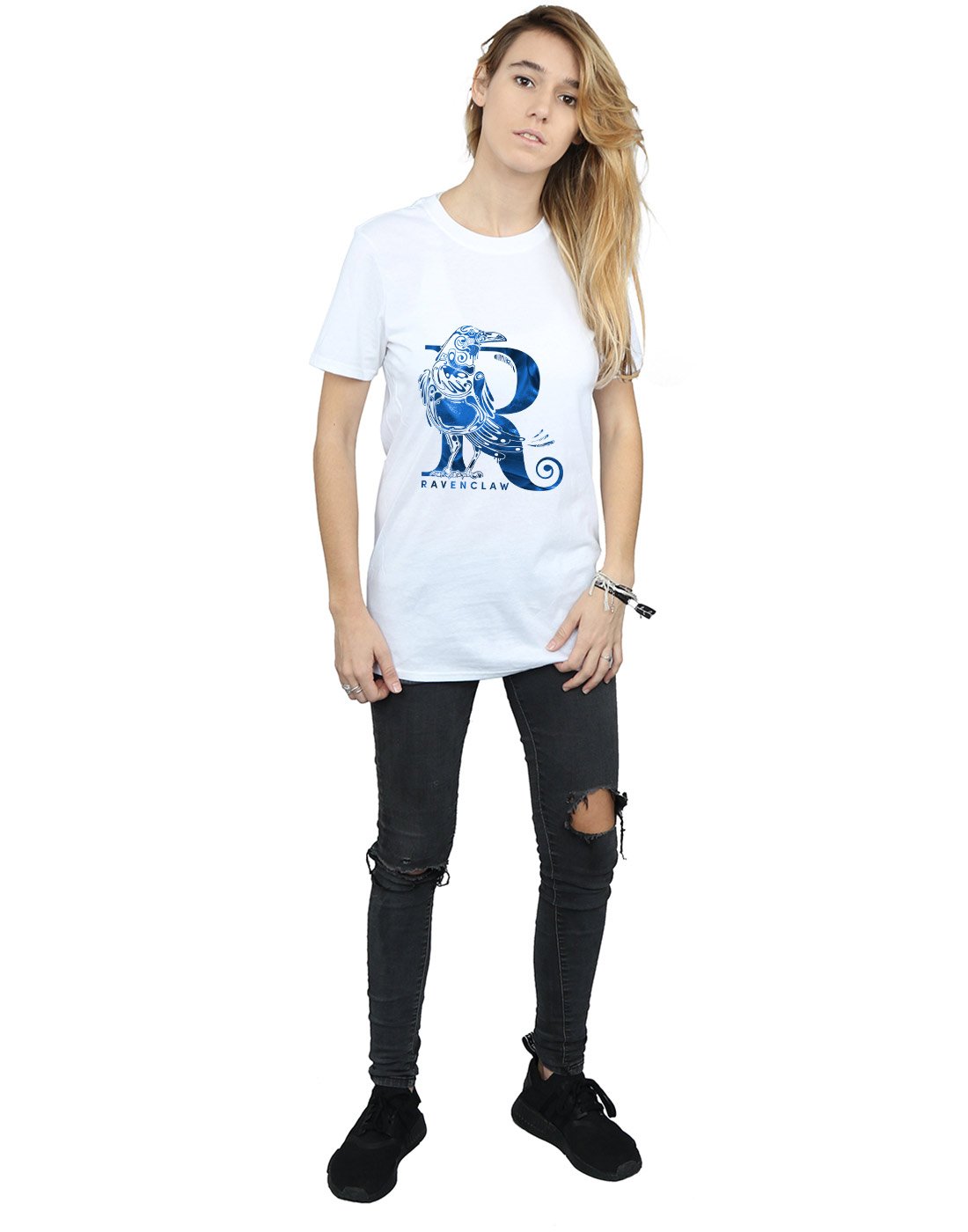 Harry-Potter-Damen-Ravenclaw-Raven-Boyfriend-Fit-T-Shirt-Wei-Medium