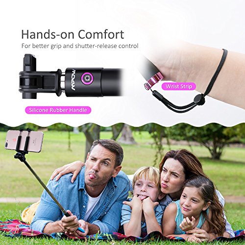 Mpow iSnap Pro X - Palo Selfie Bluetooth Monopod Extensible Remoto Port  til Antideslizante Universal para Selfie con Obturador Integrado y Correa para iPhone8  iPhone7  iPhone7 Plus iPhone 6Plus 6s 5 4S 4  iPad 3 2  mini iPad  Color rosa