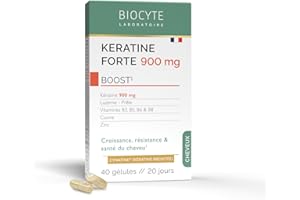 BIOCYTE Kératine Forte 900mg - Croissance, Résistance & Santé Des Cheveux - Biotine, Vitamine B6, Zinc, Prêle, Luzerne - Complément Alimentaire Cheveux - Programme 20 Jours