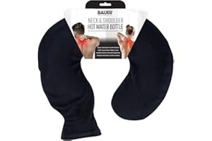 Bauer Professional 60730 Neck and Shoulder Hot Water Bottle / Ease Pain, Soothe Headaches and Relax Muscles / Washable Soft Fleece Cover / Black