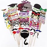 76 Fotorequisiten & Fotoaccessoires für witzige & lustige Bilder, egal ob Hochzeit, Geburtstag, Abschlussfeier oder jede andere Party [Tabakspfeife, Kronen, Krawatten, Hüte, Fliegen, Bärte, Kussmünder, Brillen, Monokel] Photo Booth