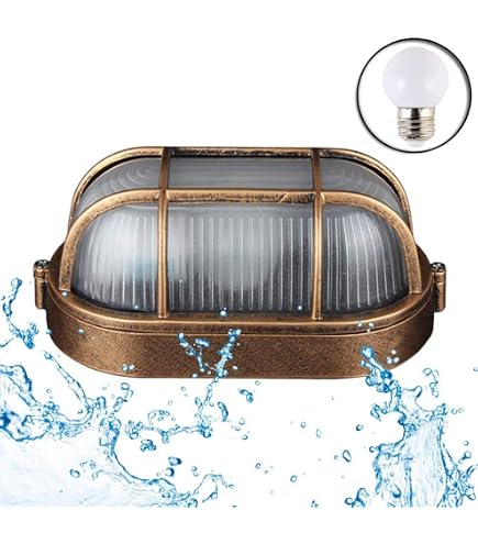 KsH E Co Plafoniera Rotonda In Ottone Per Parete O Soffitto - Stile Nautico, IP64 Resistente Al Sale - Ideale Per Esterni, Barche E Case Al Mare - Portalampada E27, Vetro Prismatico - 2