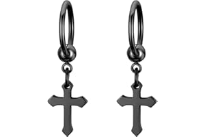 JewelryWe Cross Earrings,Hip Hop Cross Dangle Earrings Stainless Steel Hoop Ear Rings for Men Women(Black)