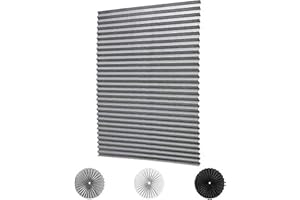 KELIXU 3 Pack Pleated Fabric Blind Light Filtering Shade Instant Stick on Blinds for Window Privacy Protection, Quick Fix and Easy to Install, with 6 Clips (90CMx180CM - 3 PACK, Grey)