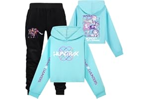 YuanDiann Huntrix Kurz Hoodie + Jogginghose 2-teilig Set Sport Casual Bequem Drucken Cropped Top Pulli Kapuzenpullover & Hose Geschenk für Mädchen Jungen