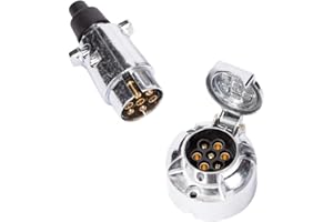 ETUKER Metal Enchufes de Remolque 7 Pines & Zócalo de Remolque 7 Pines, Conector Remolques 12V Metal Enchufe Zócalo Remolques 7 Pines, Adecuado para Caravana/RV/Barco/Remolque (Aleación de Aluminio)