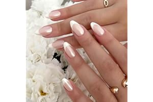 LOPHE Press On Nails Sztuczne paznokcie, średniej długości, migdałki, cieliste, z klejem, dla kobiet i dziewcząt, na Boże Narodzenie, do stylizacji paznokci, 24 sztuki (D)