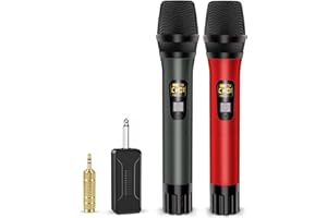 DigitConvert Micrófonos inalámbricos Karaoke Dual Microfono Profesional, UHF Micrófonos de Mano para Celebraciones Cantar, la Iglesia, Hablar, Bodas y Fiestas, 6,35 mm a 3,5 mm