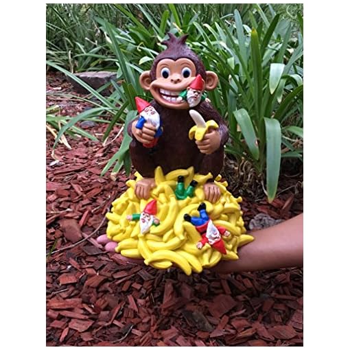 Garden Gnome with Bananas and a Monkey 11" Tall Gnome Figurine for