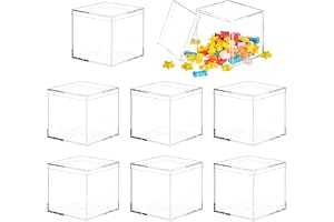 VOSSOT 8 stycken små förvaringslådor med lock, 5,5 cm transparent plastpresentförpackning, akrylkub transparent set, akryllåd