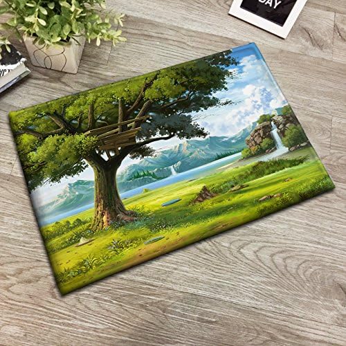 The illustration style game scene design mat room entrance door mat square chair carpet mat,80*120CM,Emerald green tree
