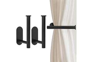 Bdfgh 2pcs Metal Curtain Holdbacks, Curtain Tie back Hook Self Adhesive no Drill Curtain Draper Curtain Hooks Curtain Holders Pull Backs for Doors, Windows, Home Multi-Purpose (Black)