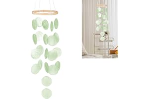 Wanheart Natürliche Muschel-Windspiele – Boho Deko Traumfänger, Handgefertigt, Sanfter Klang, Hängedeko für Balkon, Garten, Terrasse oder Schlafzimmer (Grün)
