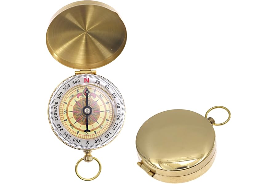 DBOO Gold Brass Compass for Navigation, Waterproof, Luminous, Portable, Lightweight, Outdoor Sports, Camping, Hiking