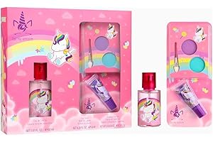 AIR-VAL INTERNATIONAL Unicorn Natural Kids Perfume & Makeup Gift Set – Eau de Toilette Spray 30ml, Lip Gloss & Eyeshadow Palette with Brush | Vegan & Dermatologically Tested | Safe Beauty Gift Set for Girls Aged 3+
