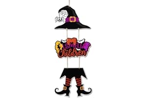 NymphFable 3pcs Halloween Witch Door Decor, Spooky Halloween Wooden Witch Front Door Hanging Sign Creepy Porch Entryway Decoration 21.6x7.5 in