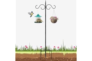 SEGNAYEN Postes y perchas para comedero de pájaros, soporte de estación colgante resistente para alimentación de pájaros con base, ganchos dobles de pastor independientes para exteriores, linterna, luces de