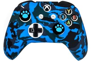 Taifond Anti-Rutsch-Silikon-Controller-Hülle für Microsoft Xbox One S/X Controller mit Vier Daumengriff-Kappen, Blau
