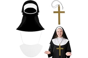 Aomig Kostium zakonnicy dla kobiet, sukienka zakonnicy kobiety dla dorosłych z rozcięciami, fantazyjna sukienka kostium z czapką i naszyjnikiem z krzyżem, kostium zakonnicy na Halloween karnawał