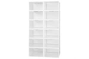 AKTIVE Max Home Cajas de zapatos plástico, Juego de 12 organizadores de almacenamiento, 23x33,5x14,5 cm, Apilable, Antivuelco, Hasta T.44, Transparente, Caja zapatero plástico (112549)