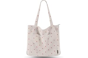 Prite Corduroy Tote Bag for Women Large Shoulder Bag with Zipper and Pockets for College School Work Travel Shopping