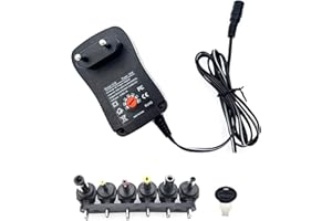 JZK 3 V, 4,5 V, 5 V, 6 V, 7,5 V, 9 V, 12 V, voltaje de salida ajustable, adaptador de CA de 30 W con 6 puntas adaptadoras, cargador universal con puerto USB para electrónica doméstica