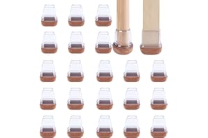 RCHYFEED 24 Protectores de Piso de Silla Mejorados de 0.7-1.25 Pulgadas,Tapas Transparentes Copas para Patas de Muebles con Almohadillas de Fieltro para Proteger Suelos de Madera Dura de Arañazos