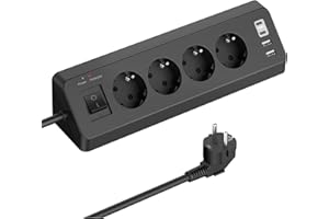 SUDEERY Listwa zasilająca elektryczna, 4 gniazdka przeciwprzepięciowe z 2 portami USB A+2 portami USB C, gniazdo narożne z przełącznikiem i kablem 2M, czarne