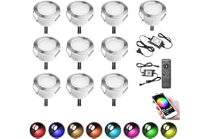 INDARUN Spots LED encastrables au sol WiFi RGB Ø45 mm IP67 étanches pour terrasse Compatible avec Amazon Alexa, Google Home Spot encastrable extérieur terrasse jardin 10 pièces