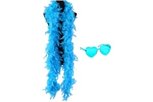Tomicy 2pcs Heart Sunglasses and 2 Meters Fancy Dress and Crafts Feather Boa Set Heart Shaped Sunglasses Party Accessories for Dancing Wedding Dress Up Halloween Costume Decoration