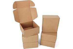 HORLIMER 6 Stück Versandkarton Klein Karton Box, 203x203x100 mm Mailer Boxen, Verpackungskartons aus Wellpappe für Warensendung, Geschenkbox, Faltkarton, Postkarton(Braun)