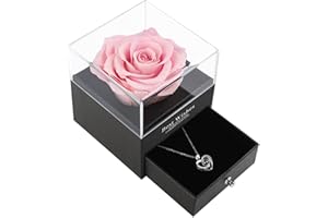 LOVCAS Mothers Day Gifts for Mum,Birthday Gifts for Women,Preserved Real Rose with Necklace,Pink Fresh Forever Real Rose in Box, I Love You Romantic Gifts for Her