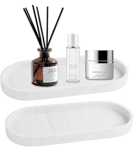 Autumnlife Badkamerdienblad, keramiek, 2 stuks, ovaal, decoratief, cosmetica, klein dienblad voor toilet en wastafel, badkuip, keukenspoelbak, crèmewit Autumnlife Badkamerdienblad, keramiek, 2 stuks, ovaal, decoratief, cosmetica, klein dienblad voor toilet en wastafel, badkuip, keukenspoelbak, crèmewit
