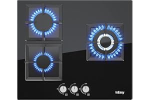 ISEASY Plaque de Cuisson à Gaz 3 feux, Plaque Gaz 3 Feuxs, Table de Cuisson Encastrable, Gazs ville et bouteille (3 Foyers)