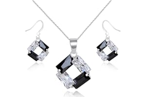 Crystalline Azuria Zirkonia Kristalle Rhombus Schmuck-Set Halskette Anhänger Ohrringes 18ct Weiß Vergoldet Schmuck-Set für Damen und Mädchen