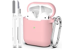 MHYALUDO Custodia per Airpods 1a/2a generazione (2016/2019),Custodia protettiva in morbido silicone per Airpods 1a/2a con LED visibile sulla parte anteriore,con kit di pulizia,Rosa sabbia