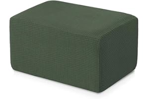 CLGTY Ottoman Slipcovers Rectangle, Folding Footstool Protector With Elastic Bottom Jacquard Spandex Footrest Covers Soft Washable Furniture Protector For Living Room-Army Green-One Size