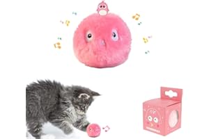 PUPPBUDD Gatto Palla con suoni di uccello, Giocattolo Giochi per Gatto con Erba Gatta, Palline Interattive per Gatti Peluche Rosa