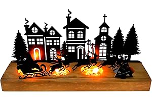 Joxessaien Świecznik adwentowy, drewno, metal, świecznik na podgrzewacze, Boże Narodzenie, wieniec adwentowy, taca na świece, świecznik ze Świętym Mikołajem i 6 reniferami, dekoracja adwentowa