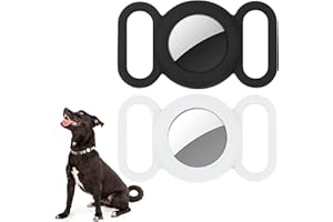WALLFID Airtag Dog Collar,Silicone Case for GPS Tracking Finder,Protective Cover Compatible with Apple Airtag,Safety and Anti-lost,Dog Collar Cat Loop Holder Pet Accessories (Black-white)