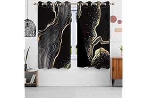 ‎UIIOOAZY Uiiooazy Gardinen Schwarz Gold, Vorhänge Marmor Optik Abstrakt Marmoriert Thermovorhang Blickdicht Polyester Vorhang Verdunkelungsvorhänge mit Ösen für Schlafzimmer Wohnzimmer Kinderzimmer, 140x225cm