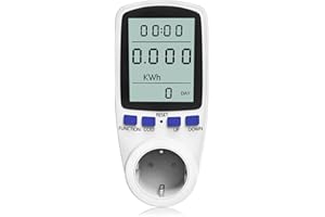 kuman Contador eléctrico para toma de corriente, medidor de energía, medidor de costes de energía, alarma de sobrecarga, indicador LED y 7 modos de pantalla para ahorro de energía (no retroiluminado)