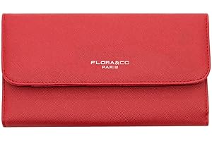 flora & co - Portefeuille Femme Rabat Tout-en-Un - Porte-chéquier Porte-Cartes Monnaie 3 en 1 - Compagnon Zippé 3 Volets Grande Capacité Fourre-Tout - Original Mode Tendance - Rouge