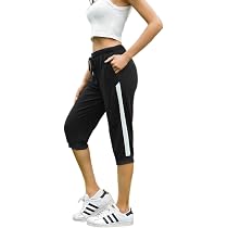 Pantalon Jogging 3/4 Femme - Coton Élasthanne - Taille Haute Avec Poche - Yoga, Sport, Décontracté