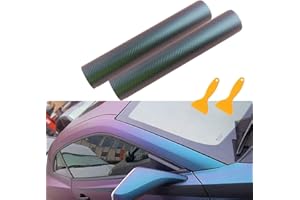 KOMIRO Mioke Fibra de Carbono Adhesiva,Láminas Protectoras para Pintura,2 Rolls 30 * 152cm para Automóvil, Moto,Super Brillante,Camaleón Púrpura a Azul Color cambiando