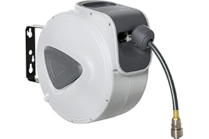 DURHAND Retractable Air Hose Reel 15m+ 140cm Hose Diameter 3/8" 9.5mm, Hose Connector 1/4" BSP, Wall Mount Auto Rewind Hose- Reel