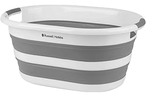 Russell Hobbs LA053879WHTEU Panier de Rangement à Linge, Corbeille à Linge Pliable Ovale, Capacité de 27 L, Design Peu Encombrant et Portable, Gris/Blanc, 62.5L x 45W x 28H